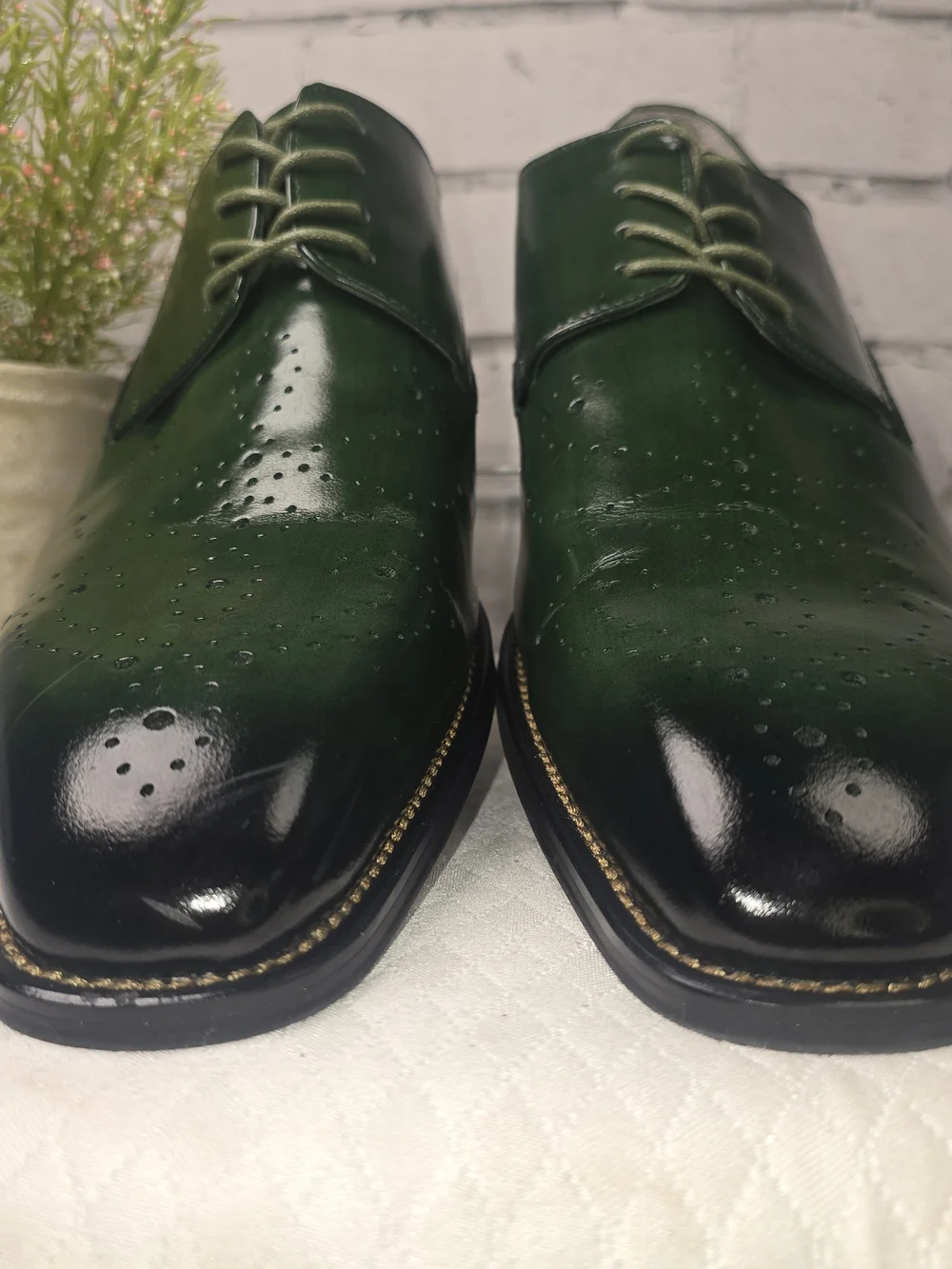 GIOVANNI JOEL MENS GREEN LEATHER LACE-UP DRESS SHOE GLOSSY WING TIP DERBY 12
